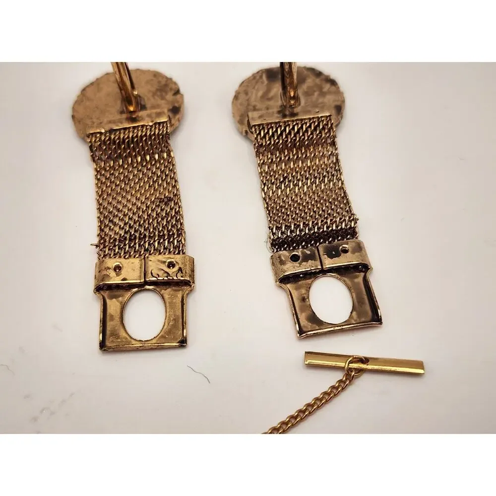 Vintage Swank Zodiac Horoscope Gold Tone Mesh Cufflinks & Tie / Lapel Pin